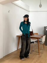 Chiba Vintage Cat Washing Long Wide Denim Pants