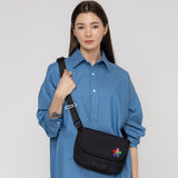 レインボーフラワースマイル刺繡クロスミニメッセンジャーバッグ/Rainbow Flower Smile Embroidery Cross Mini Messenger Bag