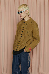 BUTTON ARGYLE KNIT JACKET / OLIVE