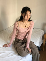 [SET] ガー二ットパンチングレースタンクトップカーディガンセット