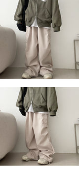 Bicol String Pleated Cargo Wide Pants