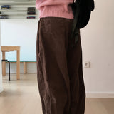 杷木サイド折り返しピンタックコーデュロイロングワイドパンツ