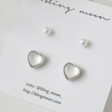 [2 set] Luminous Heart Pearl Earring Set / 2 color