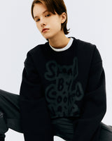オーバーステンシルタイポクロップスウェットシャツ/OVER STENCIL TYPO CROP SWEATSHIRT-CHARCOAL