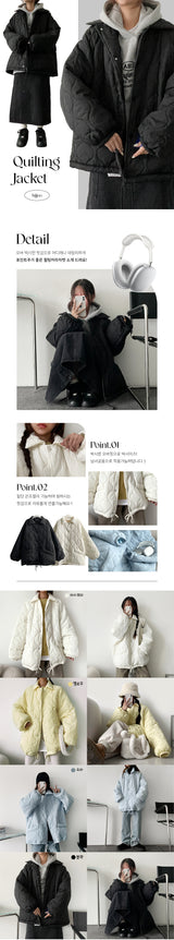 [Fluffy Lining] Nemon Wang Boxy String Quilting Collar Padded Jumper
