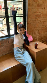 ナグランクロップドロングスリーブTシャツ/ Nagrang cropped long sleeve tee