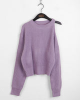 Mobin Unbalanced Shoulder Slit Long-Sleeved Knit