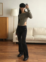 Booming Y2K Pocket Washed Denim Bootcut Pants