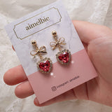 [IVE Leeseo, Jo Yuri Earring] Rosepink Heart and Ribbon Earring