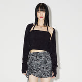 Ribbon Terry Bolero Set [BLACK] (6638364721270)