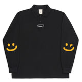 [UNISEX] ELBOW Smile Drawing PK Collar Long Sleeve_Black (6690659434614)