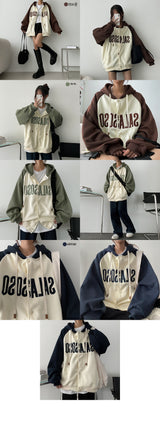 [Wool Lining] サラジャマエンブロイダリーラグランカラードフーディドジャンパー