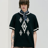 ナバジョパターンリンガーハーフニット / NAVAJO PATTERN RINGER HALF KNIT BLACK
