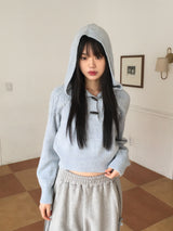 [Wool 15] ハインドツイストトッポッキボタンフードニット