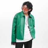 SINGLE LEATHER JACKET GREEN