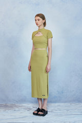 HIDE Slit Band Long Skirt (Olive) (6570965762166)