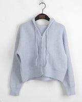 Laini button crop long sleeve hoodie knit cardigan