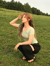 リコッタUネックスリムコットンT