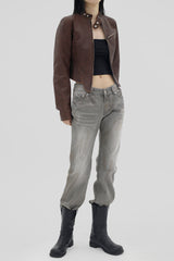 ピグメントウォッシュドレザージャケット / Pigmented Washed Leather Jacket - Brown