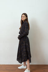 "PRE-ORDER 4/16~"  WOOD-CUT UNBALANCE FLARE SKIRT (Black) (6546130174070)