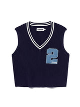 APPLIQUE V-NECK KNIT VEST [NAVY]
