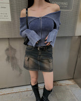 Vintage washing cargo denim skirt