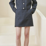 [LINE] Tweed Line Skirt (Navy) (6696647164022)
