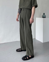 リネンベルトワイドスラックス / ECT linen belt wide slacks (4 colors)