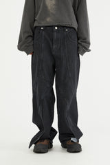 Incision snap cover wide denim pants