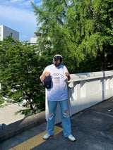 ニーカッティングワイドデニムパンツ