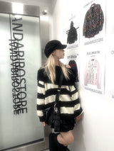 Off-shoulder Oversized Fit Stripe Knitwear