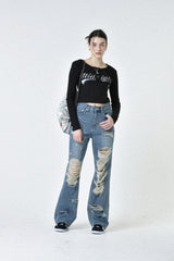 damage denim pants (blue)