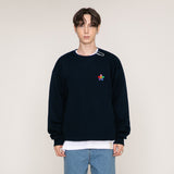 [UNISEX] Rainbow flower smile embroidery white clip sweatshirt (6654938284150)