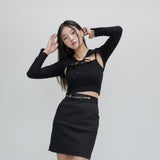 ribbon cardigan set black