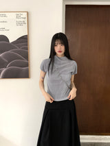 ギリープリーテッドプリーテッド半袖ブラウスTシャツ