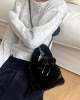 Lotu Fur Ribbon String Fur Tote Cross Shoulder Bag