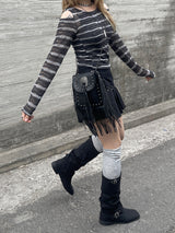 エスニックショルダースリットストライプTシャツ / Ethnic Shoulder Slit Stripe Tee