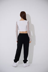ラインブラックホールメッシュクロップTシャツ / TOP(9369) Line Black Hole Mesh Crop Tee