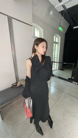 black knit long dress