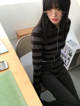 Chipo ストライプブラッシュクロップジップアップ