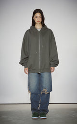  BLUR HEART LOOSE HOODIE ZIP UP_KHAKI