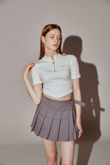 Heart Buckle Pleats Wrap Skirt Gray