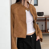 Rilch Zipper Biker Suede Cropped Jacket