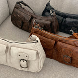 Nait Vintage Washed Leather Pocket Cross Shoulder Bag