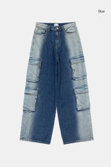 Heavy multi cargo side brush denim pants