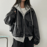 Pelo Leather String Pocket Collar Jacket