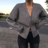 [Waist-cut] MONEY Vネックヒドゥンニットカーディガン
