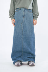 Longer back slit denim skirt
