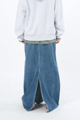 Longer back slit denim skirt
