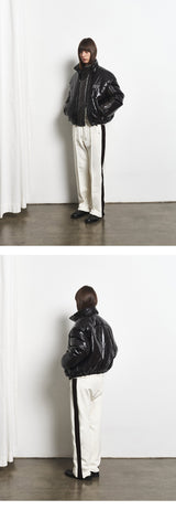 Unisex Zipped Duck Down Padding (Glossy Black)